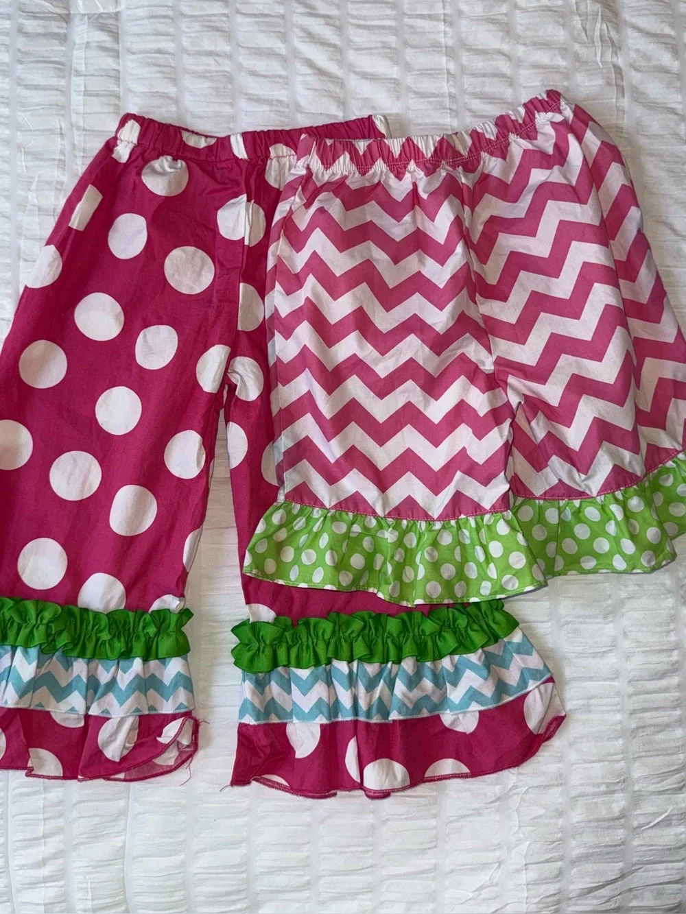 Max & Lulu Girls Pink Polka Dot & Chevron Ruffle Pants 2 Pair Size 6 - Picture 6 of 7